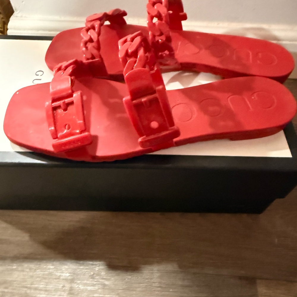 Gucci Vibrant Red Chain Sandals